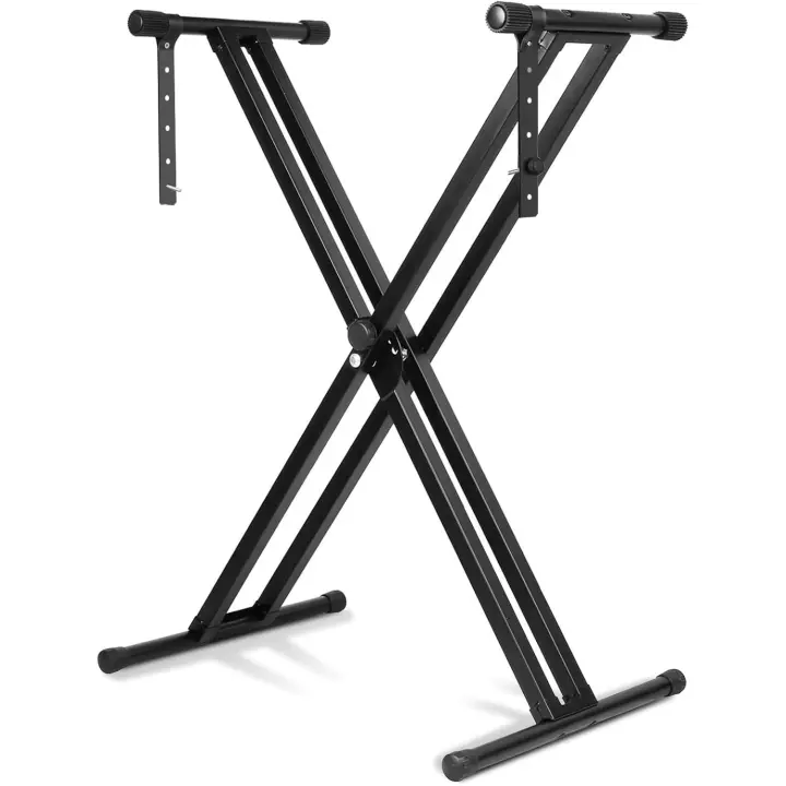 ROCKSTAR MUSIC - Soporte Teclado Piano, Altura Ajustable, KS422 Soporte Preensamblado Plegable para Piano Electrónico con Correas de Bloqueo, Marco X Doble Refuerzo, Carga 35KG, Negro - 1
