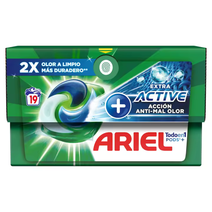 Ariel Active Todo En 1 PODS, Detergente Líquido Para Lavadora 19 Cápsulas + Defensa Activa Contra El Olor Lavados, Limpieza Profunda Y Acción Extra Contra Los Malos Olores - 1