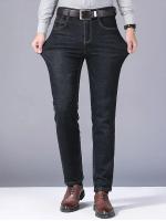 Pantalones De Mezclilla Negra Azul Para Hombre 2025 Primavera Moda Clásica Slim Straight Business Ropa Masculina Denim Pantalones De Mediana Elasticidad Tatting mid Waist Full Length Para Todas Las Estaciones - details 15