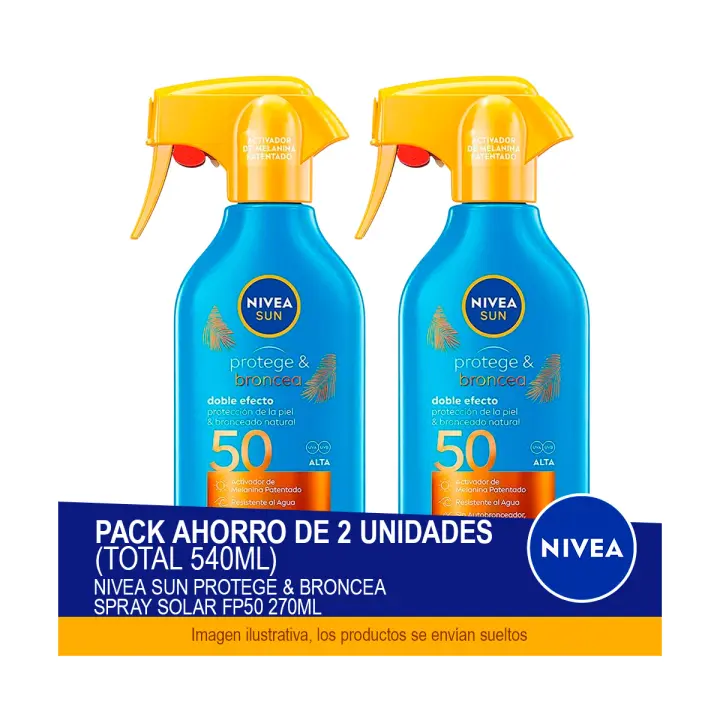 NIVEA SUN Protege & Broncea Spray Solar FP50 270ml  - Pack ahorro de 2 unidades (total 540ml) - 1