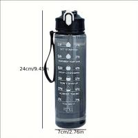 Botella Deportiva De 800ml/27oz Con Escala De Tiempo a Prueba De Fugas Para Viajes Y Fitness Plástico Resistente - details 1