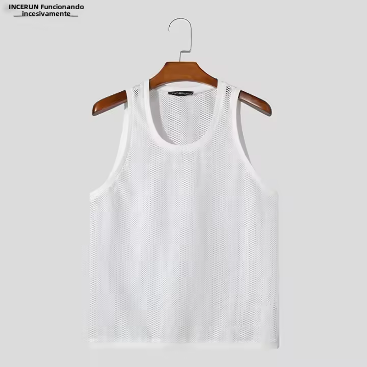 Camiseta De Hombre Para Verano Con Transparencia Y Malla Sin Mangas Estilo Casual Streetwear Moda 2024 Tallas S-5XL INCERUN - 1
