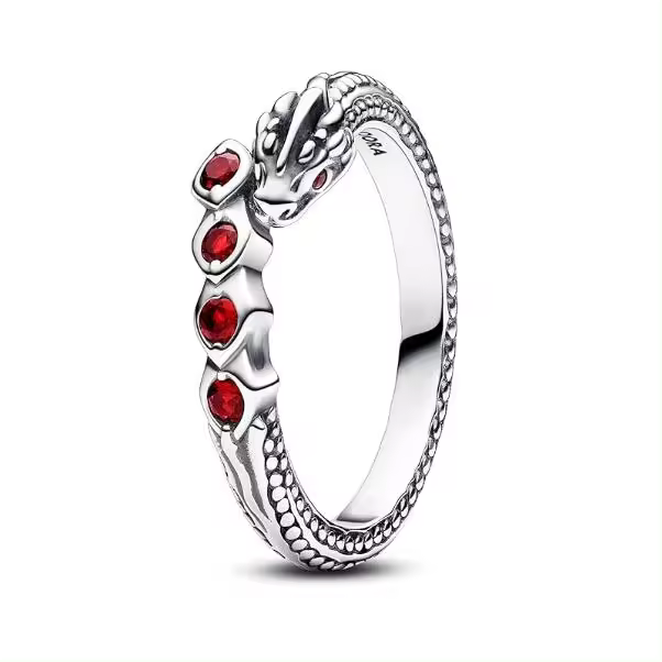 Anillo de Plata de Ley PANDORA de Juego de Tronos DE LA Casa del Dragón con las incorporaciones de Cristal Rojo. Incluye Caja de Joint original. (Por favor, confirma Tu Talla antes de realizar el pedido). - 1