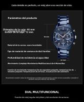 Reloj De Cuarzo Multifuncional Hannah Martin 2024 46mm Azul Plata Acero Inoxidable Resistente Al Agua Y Al Choque Reloj De Pulsera Casual Con Cierre De Seguridad - details 0