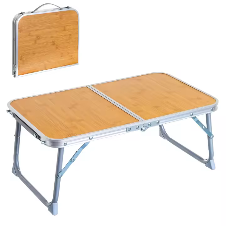 Lola Home - Mesita Bandeja Plegable Maletín de Acero Efecto Madera 56x34x22 Cm para el camping o la playa - 1