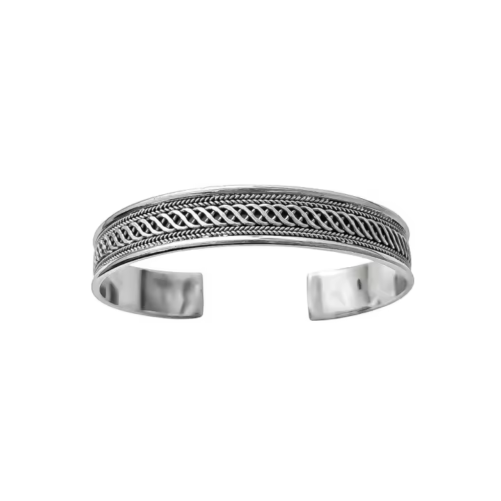 Pulsera Rígida Brazalete en Plata de Ley 925m de 65 mm. de diámetro y 11 mm. de ancho dibujo oxidado - 1