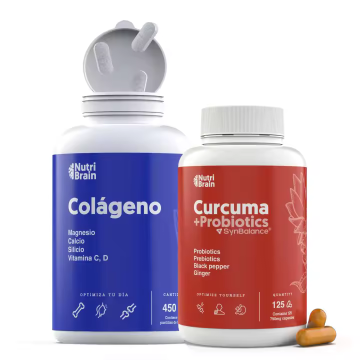 Vitalidad y Fortaleza | Cúrcuma + PROBIÓTICOS y PREBIÓTICOS, una sola cápsula al día brinda bienestar articular, muscular, óseo y digestivo. Suma el Colágeno Hidrolizado (450 Cápsulas), para piel, articulaciones, y músculos, para 6 meses de cuidado. - 1
