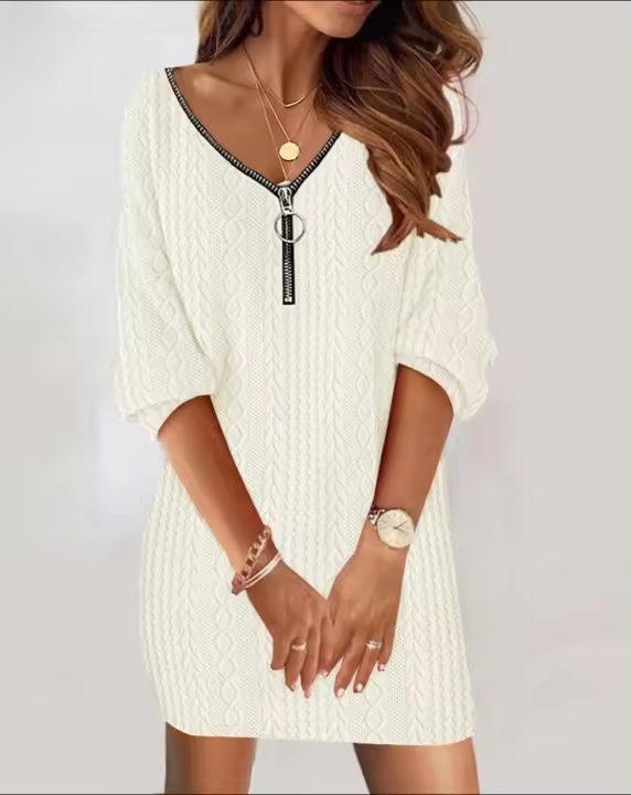 Vestido De Mujer De Cuello V Color Sólido Y Largo De Manga Para Otoño E Invierno Vestido Sexy Y Club De Cintura Natural - 1