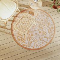 vidaXL Alfombra de exterior ARAKIL negra Ø120 cm PP en color Negro/Diseño cuadrado/naranja y blanco y más - details 2