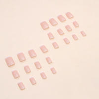 ARTAUG 24PCS Uñas Postizas De Presión Cortas Cuadradas Rosa Saturación Alta Cubiertas Por Encima Fingernails Set De 24 Piezas Estilo Francés - details 3