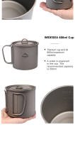 Taza De Camping Widesea De Titanio Para Viajes Y Picnics Utensilios De Mesa Para Exterior Sin Plegable Capacidad De 0.6L - details 8