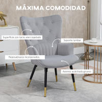 HOMCOM Sillón Individual Sillón Orejero Butaca de Salón Tapizado en Terciopelo con Respaldo Alto Reposabrazos y Patas de Acero Estilo Moderno 68x72x103 cm - details 3