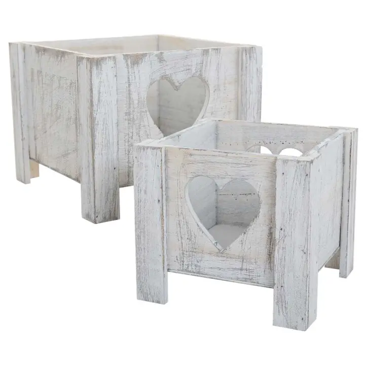 WANDERLUST DECO Set 2 Cestos de madera blancos.Tiene 1 puerta - 1