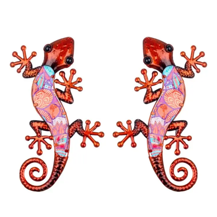 SIGNES GRIMALT Figura de Animal Naranja de Metal y Cristal 1*17*36cm Set de 2 Unidades Lagartos Decorativos - 1