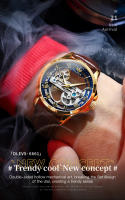 Reloj Mecánico Para Hombre OLEVS 6661 Con Esqueleto Resistente Al Agua Y Luminoso De Cuero Acero Inoxidable Dial Circular De 41mm - details 3