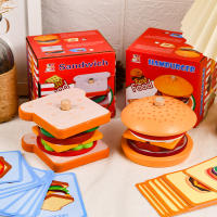Juguetes Educativos Para Niños Casa De Juegos Simulados Con Juego De Sándwich Y Hamburguesa Bloques De Formas De Madera Para Conocer La Alimentación - details 0