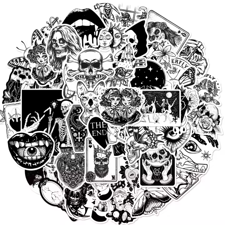 50pcs Pegatinas Góticas Para Adolescentes Boys Estilo Punk Satánico Calavera Horripilante Para Portátil Libro Equipaje - 1