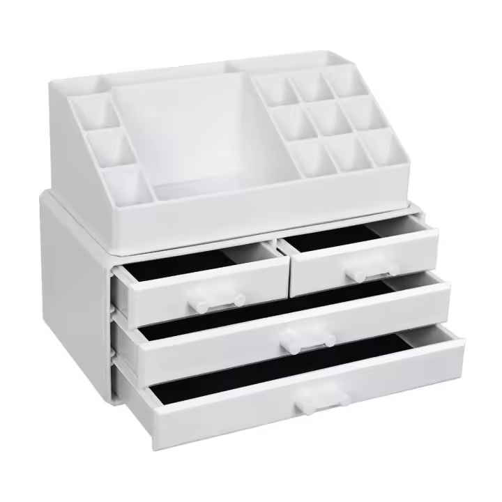 Organizador de maquillaje de acrílico blanco, con 4 cajones, para baño o dormitorio, ideal para pintalabios, joyas y esmalte de uñas - 1