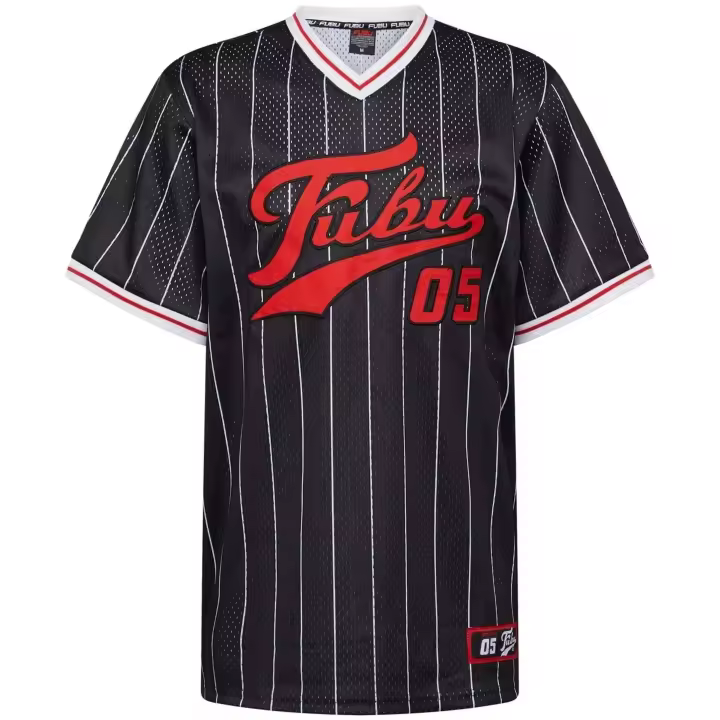 Camiseta de Manga Corta Fubu Varsity Pinstriped Mesh para hombre en color negro - 1