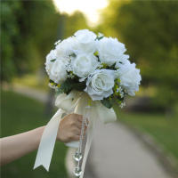 Bouquet De Novia Y Damas De Honor En Poliéster Blanco Flores Artificiales Rosas Accesorios De Boda Boutonniere Para Novio - details 2