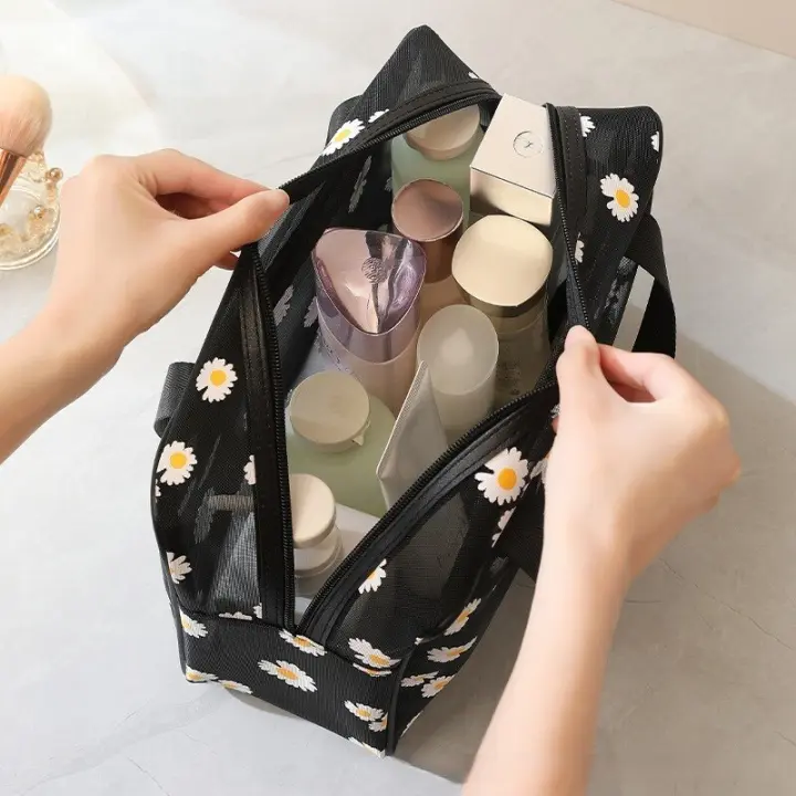 Bolso De Maquillaje Para Viajes Impermeable Translúcido Con Malla Y Cierre De Cremallera Estampado Lindo Bolso De Almacenamiento Portátil Para Maquillaje - 1