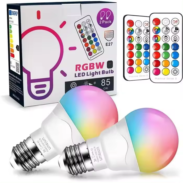 Bombilla LED de color, equivalente a 40 W, E27, control remoto, Luz Blanca Cálida DE 2700 K, Bombilla de 5 W que cambia de color (paquete de 2) - 1