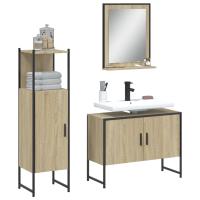 vidaXL Set de muebles de baño 3 piezas madera contrachapada en color Negro/Marrón roble/Roble ahumado y más | almacenamiento funcional diseño moderno para baño dormitorio sala - details 3