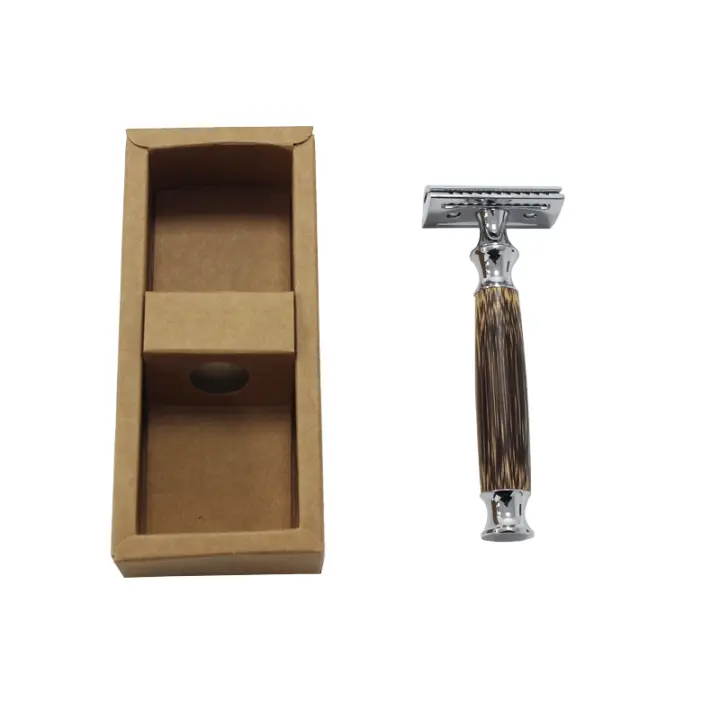 Cuchilla De Seguridad De Lujo Con Mango De Bambú Para Barbero Hombre Herramienta De Cuidado Del Cabello Y Barba Manual - 1