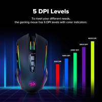 Ratón gaming Redragon M910-KS, 5 niveles DPI, potenciómetro ajustable, conexión inalámbrica y por cable, iluminación RGB, rueda antideslizante, larga duración de batería, ideal para oficina y juegos - details 3