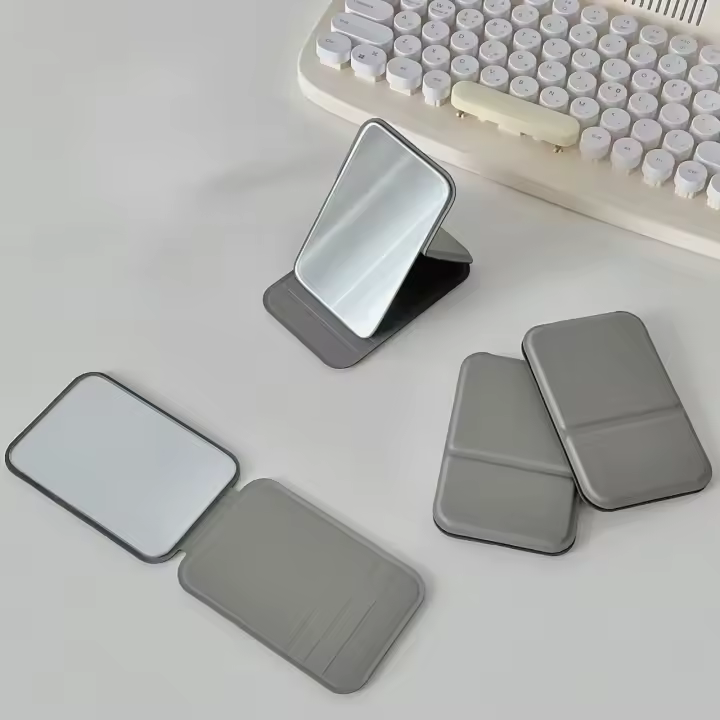 Espejo De Maquillaje Portátil De PU De Color Sólido Espejo Compacto Plegable Para Estudiantes Espejo De Bolsillo Lindo - 1