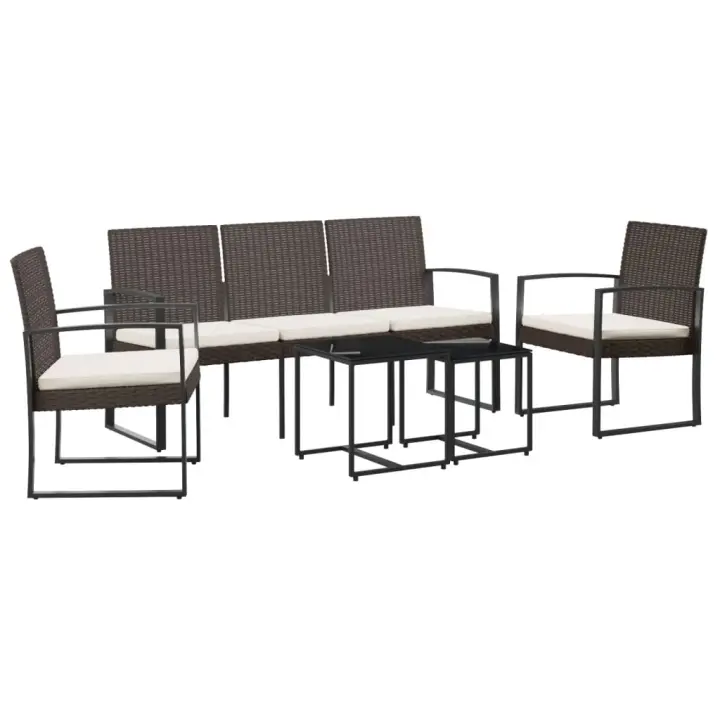 vidaXL Set comedor de jardín 5 pzas y cojines PP aspecto ratán marrón - 1