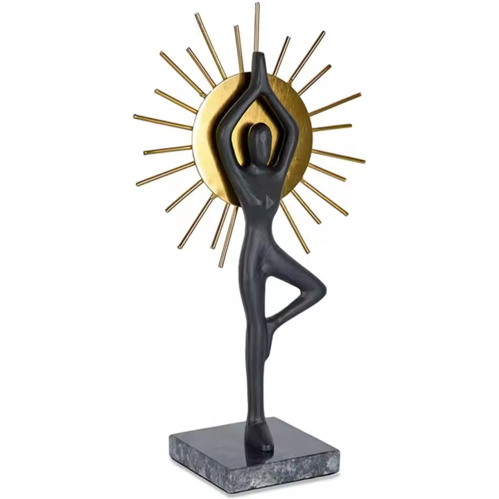 Figura de Yoga Diseño Sol en Metal Negro y Dorado Asana - Material Metal/mármol - Medidas 19*32.5*8.8 - Presume de Casa - 1