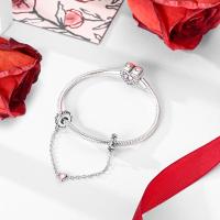 Cadena De Seguridad De Plata Esterlina 925 Estrella Luna Corazón Bordeado Con Clip De Silicona Para Pulsera Original Joyería DIY Regalo - details 16