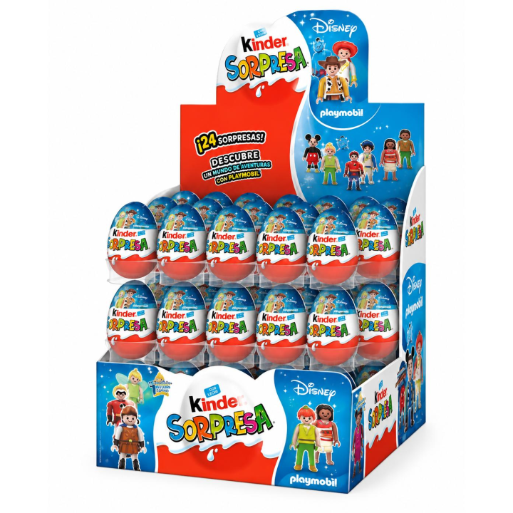 Disney x playmobil surprise kinder – box of 24 chocolate eggs with surprise – assorted collectible figures – pack to give as a gift, parties and share