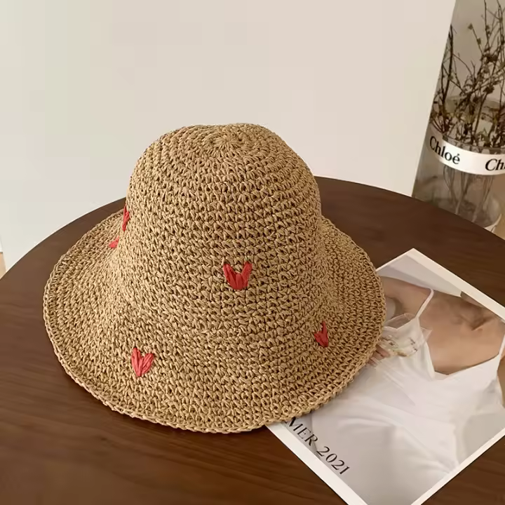 Sombrero De Paja Tejida a Mano Para Mujer Protección UV Sombrero De Playa Casual Estilo Panamá Con Visera Para Verano - 1