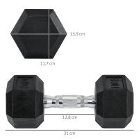 HOMCOM Juego de Mancuernas de 10kg con Barra de Conexión Metálica y Cabeza Hexagonal Juego de Pesas 20kg Total para Entrenamiento en Casa Gimnasio Oficina Negro y Plata - details 2