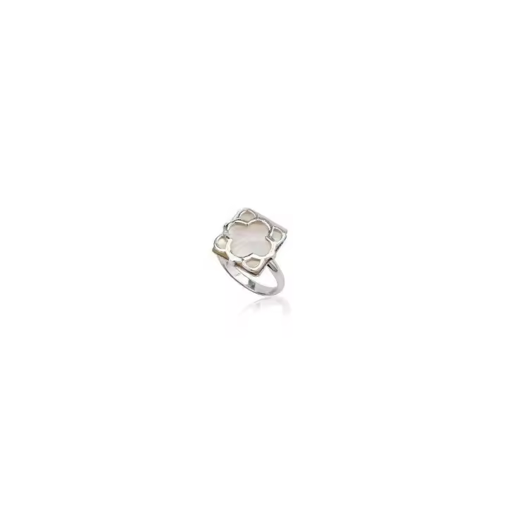 Anillo de Plata de Ley con Nácar Genuino para Joyería Infantil, Medidas 16x16 Mm, Talla Ajustable - 1