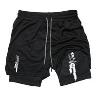 Shorts De Entrenamiento Para Hombre Con Bolsillo Para Teléfono Y Anillo De Toalla 2 En 1 Running Performance Compresión Activewear Deportivo - details 3