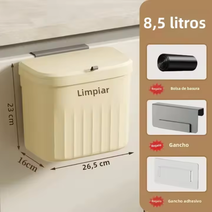 Bandeja De Cocina Con Porta Chatarra Montada En La Pared Recipiente De Basura Ecológico PP De 8.5/12L Con Tapa Para Armario Debajo Del Grifo - 1