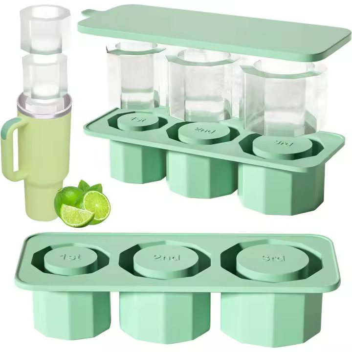 Bandeja de cubitos de hielo de silicona grande para taza, bandeja de cubitos de hielo reutilizable y molde para vaso, bandejas de cubitos de hielo de silicona con tapa (verde L) - 1