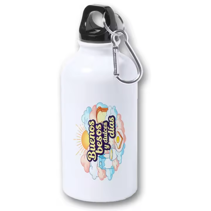 MERCHANDMANIA Bidón 400ml metálico frase bonita besos amor san valentin aniversario desayuno dulce dia para viaje y deporte - 1