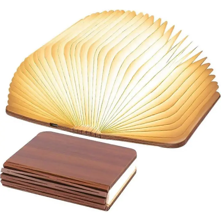 Lámpara plegable de Madera del libro del LED, lámpara de Mesa DE LA Nuez LED, Luz DE LA Noche del USB, lámpara recargable del libro, Luz del humor, lámpara magnética plegable del libro 360 (9x12x2.) - 1