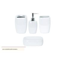set 4 accesorios baño cerámica blanco,contiene vaso cepillo, vaso enjuague, dosificador jabon y jabonera - details 1