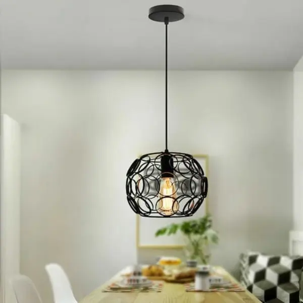 Lámpara colgante de jaula de metal, estilo nórdico moderno, E27, para dormitorio, sala de estar, bar y cafetería, color negro. - 1