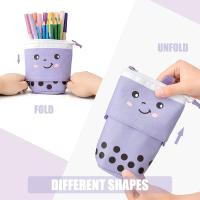 Estuche Escolar vertical con dibujo de Gato, estuche retrácthil de Lona, color Morado y lunares - details 3