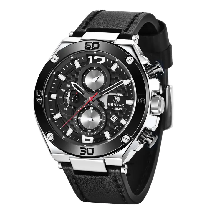 Reloj para hombre con movimiento de cuarzo, reloj para hombre, Correa de cuero E informal de Negocios resistant al agua - 1