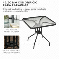 Outsunny Mesa de Jardín Cuadrada Mesa de Comedor Exterior 76x76x72 cm con Agujero para Sombrilla y Encimera de Vidrio Templado para Patio Terraza Negro - details 3