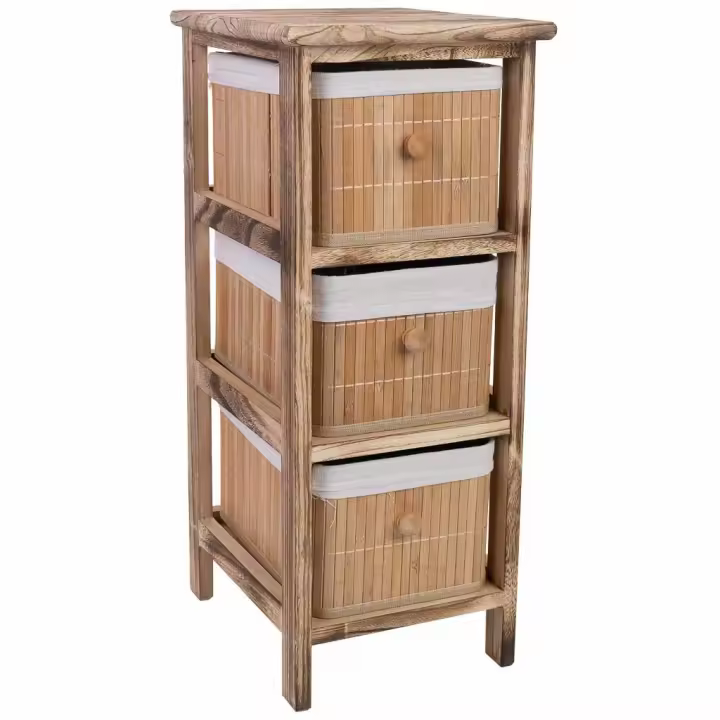Cajonera de madera con 3 cajones de bambu forrados 26x32x63 - 1