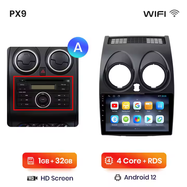 AWESAFE inalámbrico CarPlay Android Auto Radio para Nissan Qashqai J10 2006 2007 2008 2009 2010 2011 2012 2013 coche reproductor multimedia GPS 2 din autoradio volante controles RDS Bluetooth - 1
