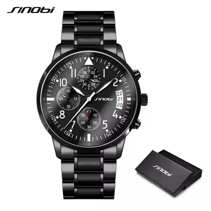 Reloj De Pulsera Deportivo Para Hombre SINOBI Lujo Acero Inoxidable Impermeable Cronógrafo Luminoso Calendario Completo Resistente Al Choque Montre Homme - 1